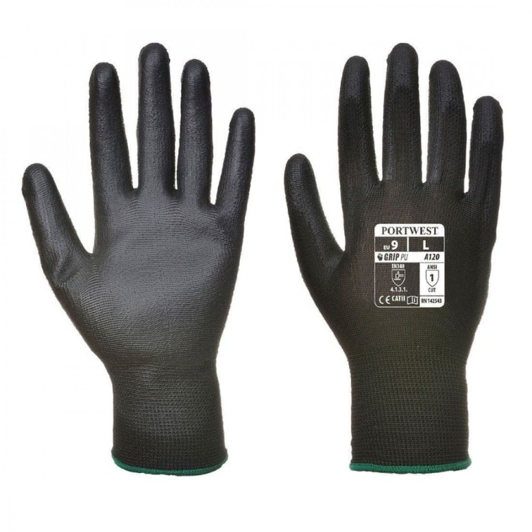 Guanti da lavoro spalmati in poliuretano con supporto in Nylon - Nero