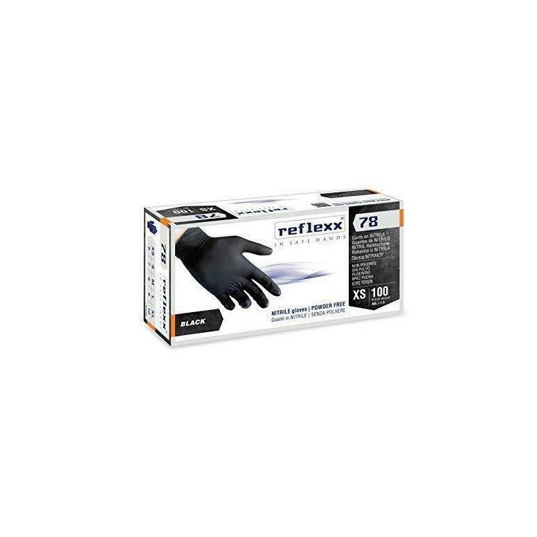 Guanti in Nitrile colore nero Black Reflexx 78 senza polvere - 100 Pezzi